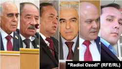 Акси раҳбарони шаш ҳизби сиёсии Тоҷикистон. Раёсати ҳизби ҳокими халқӣ-демократиро президент Эмомалӣ Раҳмон ба уҳда дорад