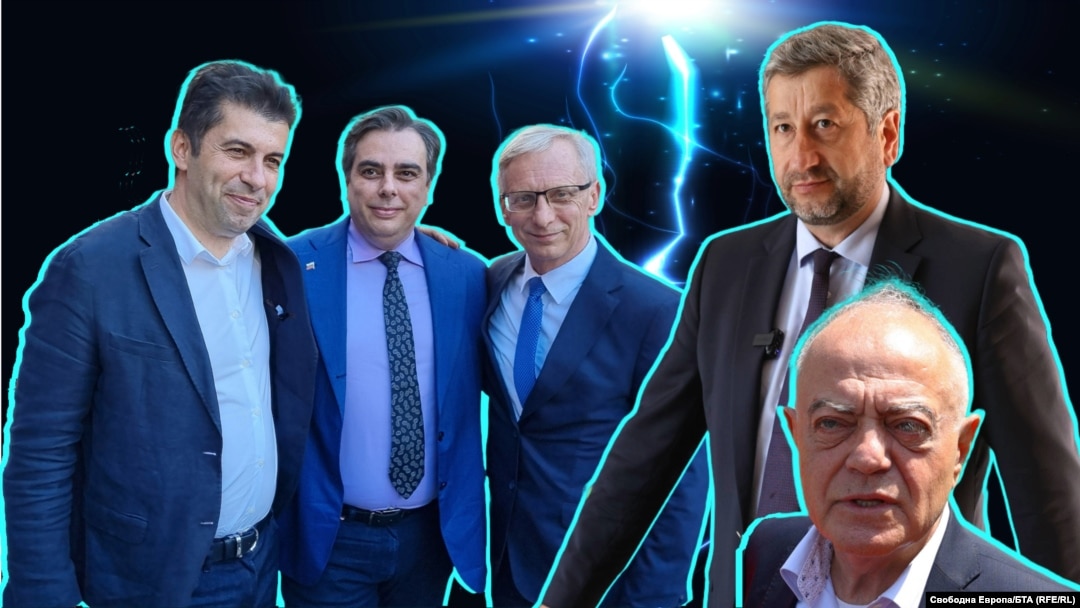 Колаж със снимки на лидерите на ПП-ДБ Кирил Петков, Асен Василев, Николай Денков, Христо Иванов и Атанас Атанасов