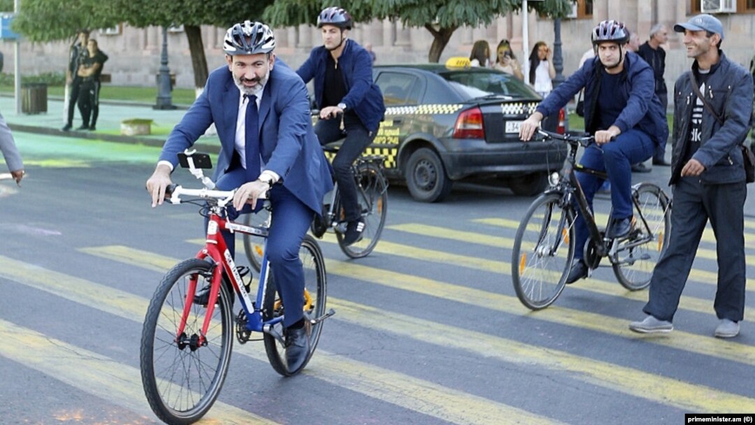 Armenia's prime minister sometimes rides his bike to work.
