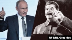 Wladimir Putin bilen Iosif Staliniň ýanaşyk suratlary