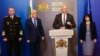 От ляво надясно: началникът на отбраната адмирал Емил Ефтимов, министърът на отбраната Атанас Запрянов, премиерът Росен Желязков, министърът на финансите Теменужка Петкова, 5 февруари 2025 г.