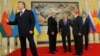 Kazakhstan -- Vladimir Putin (2nd R) speaks with Alyaksandr Lukashenka (2nd L) and Nursultan Nazarbaev (C) during a meeting of the leaders of the ex-Soviet states, in Astana, 29May2013