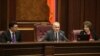 Armenia - Speaker Galust Sahakian and his two deputies, Eduard Sharmazanov (L) and Hermine Naghdalian, chair a parliament session, Yerevan, 15Dec2014.