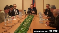 Armenia -- Representatives of four major political forces announce the creation of a joint Inter-Party Center For Public Oversight Of Elections in Yerevan, 4Apr2012.