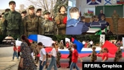 Колаж със снимки, които показват украински деца в т.нар. "рехабилитационни центрове" в окупирани от Русия територии.
