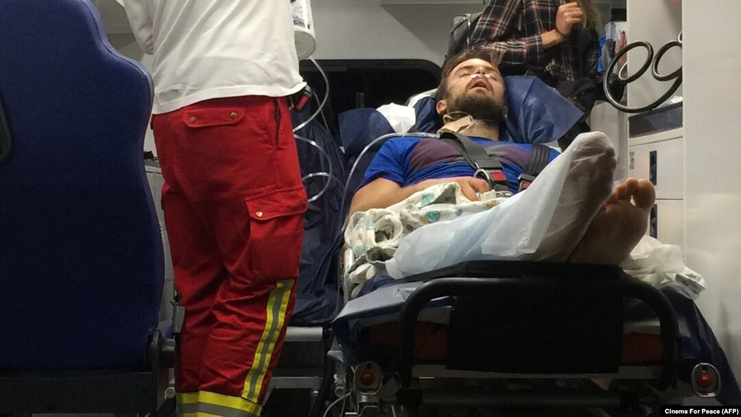 Activist Pyotr Verzilov arrives in Berlin for treatment on September 15.