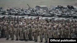 Nagorno-Karabakh - Armenian soldiers and tanks involved in military exercises, 14Nov2014.