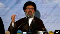 Hashem Safieddine speaks during a conference in Beirut in 2022.