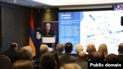 Armenia - Prime Minister Nikol Pashinian speaks at a conference in Yerevan, October 12, 2024.