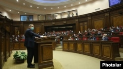 Armenia -- Armenian Prime Minister Nikol Pashinian speaks during his government's question-and-answer session in parliament, Yerevan, December 9, 2020.