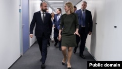 Belgium - EU foreign policy chief Kaja Kallas meets Armenian Foreign Minister Ararat Mirzoyan, Brussels, May 14, 2025.