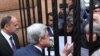 Armenia -- President Serzh Sarkisian talks to protesting parents of soldiers who died in non-combat incidents, 27Jan2011.
