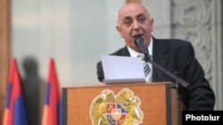 Armenia - Karabakh war veteran Suren Sargsian addresses a rally in Yerevan.