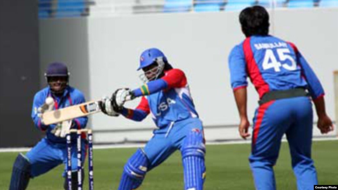 A U.S. batsman takes a swing in a qualifier against Afghanistan, won by the Afghans, in Dubai on February 11 for the Twenty20 World Cup. (photo International Cricket Council)